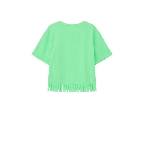S.Oliver T-shirt met printopdruk en franjes neongroen Meisjes Polyester Ronde hals 128 134
