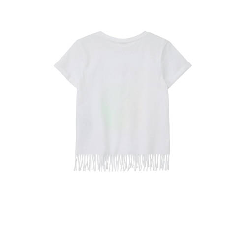 S.Oliver T-shirt met printopdruk en franjes wit Meisjes Polyester Ronde hals 128 134