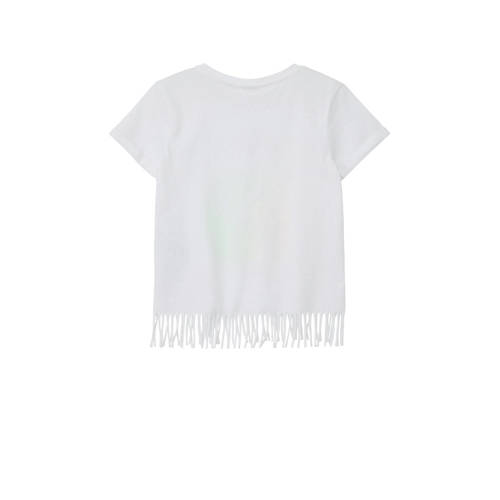 s.Oliver T-shirt met printopdruk en franjes wit Meisjes Polyester Ronde hals 128 134