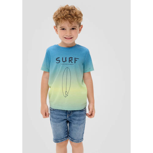 s.Oliver T-shirt met tekst blauw geel Jongens Polyester Ronde hals Tekst 92 98
