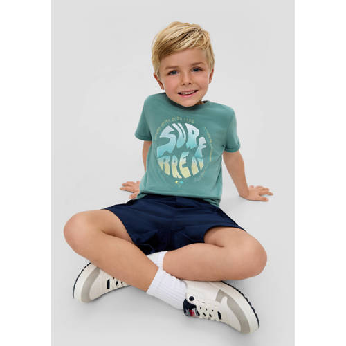 s.Oliver T-shirt met printopdruk petrol Blauw Jongens Katoen Ronde hals 104 110