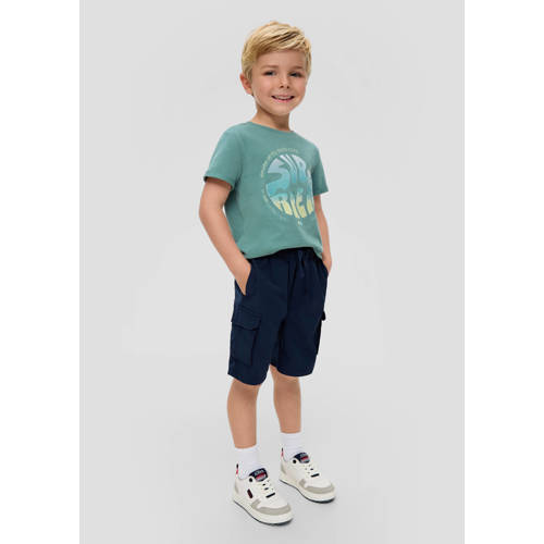s.Oliver T-shirt met printopdruk petrol Blauw Jongens Katoen Ronde hals 104 110