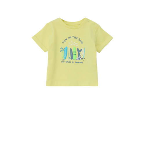s.Oliver baby T-shirt met printopdruk lichtgeel Jongens Katoen Ronde hals