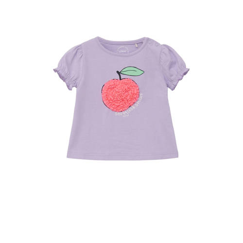s.Oliver baby T-shirt met printopdruk lila/roze Paars Meisjes Katoen Ronde hals