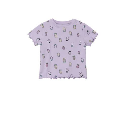 s.Oliver baby T-shirt met all over print lila Paars Meisjes Stretchkatoen Ronde hals