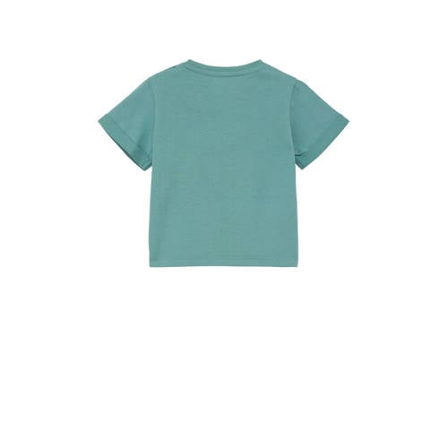S.Oliver baby T-shirt met printopdruk petrol Blauw Jongens Katoen Ronde hals 50 56