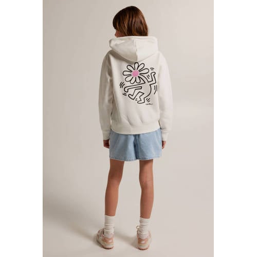 America Today hoodie met backprint wit Sweater Meisjes Katoen Capuchon 122 128