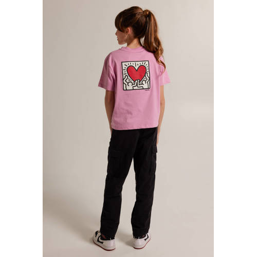America Today T-shirt met backprint roze Meisjes Katoen Ronde hals Backprint 158 164