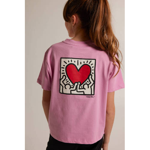 America Today T-shirt met backprint roze Meisjes Katoen Ronde hals Backprint 158 164