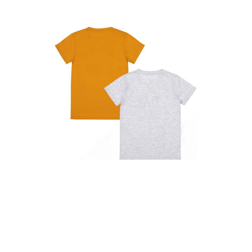Dirkje t-shirt set van 2 oranje grijs Jongens Katoen Ronde hals Printopdruk 116