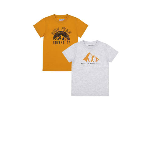 Dirkje t-shirt - set van 2 - oranje/grijs Jongens Katoen Ronde hals Printopdruk - 104
