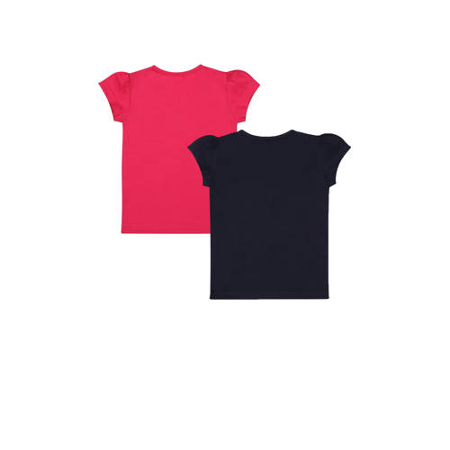 Dirkje t-shirt set van 2 donkerblauw roze Meisjes Katoen Ronde hals 104