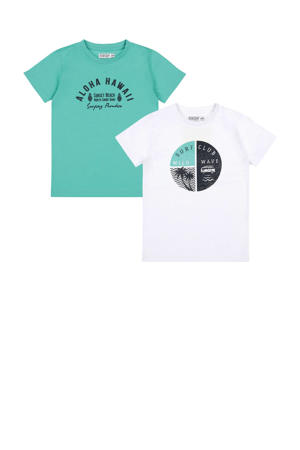 T-shirt - set van 2 - groen/wit