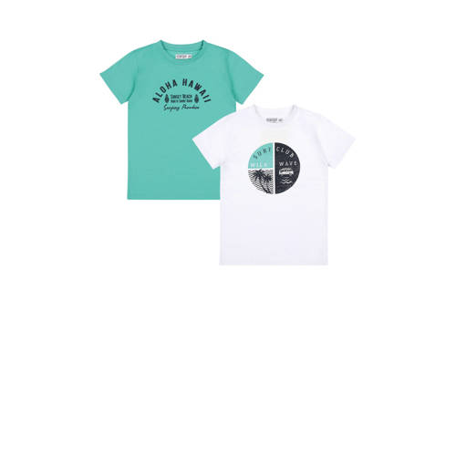 Dirkje T-shirt - set van 2 - groen/wit Jongens Katoen Ronde hals Printopdruk