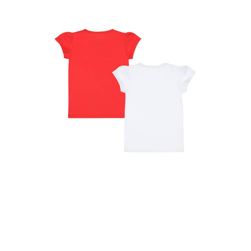 Dirkje t-shirt set van 2 rood wit Meisjes Katoen Ronde hals Printopdruk 116