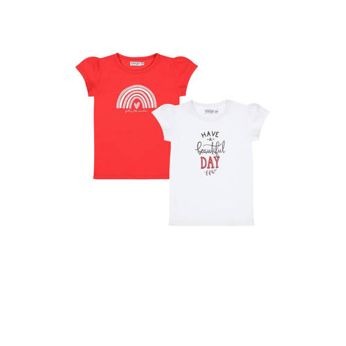 Dirkje t-shirt - set van 2 - rood/wit Meisjes Katoen Ronde hals Printopdruk - 104