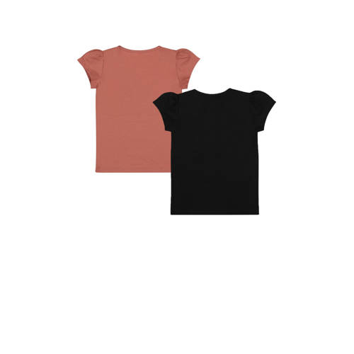 Dirkje t-shirt set van 2 roestrood zwart Meisjes Katoen Ronde hals 128