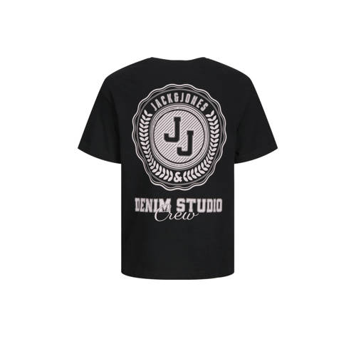 jack & jones JUNIOR T-shirt JJSTYD LOOSE GRAPHIC met backprint zwart Jongens Katoen Ronde hals 176