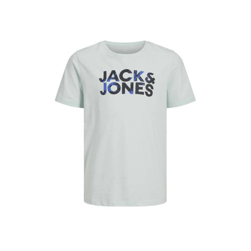 JACK & JONES JUNIOR T-shirt JJSTYD CORP SPLASH met logo ijsblauw Jongens Katoen Ronde hals