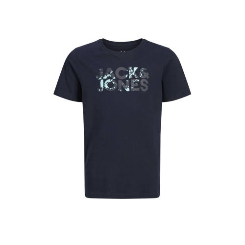 JACK & JONES JUNIOR T-shirt JJSTYD CORP SPLASH met logo donkerblauw Jongens Katoen Ronde hals