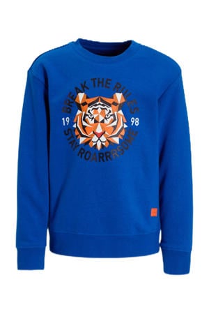 sweater Roc met printopdruk blauw