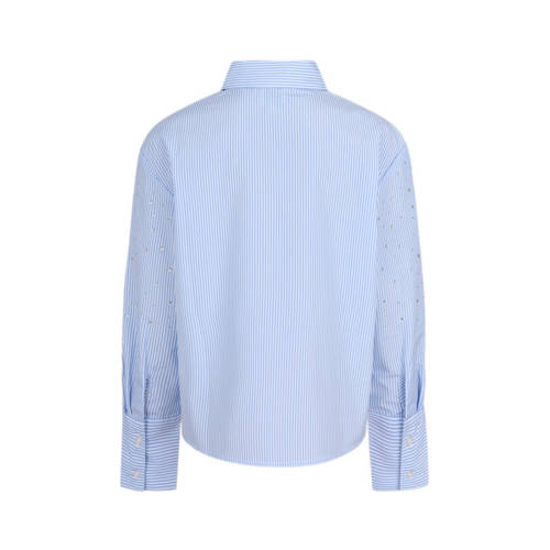 Shoeby gestreepte blouse lichtblauw wit Meisjes Polyester Klassieke kraag 170 176