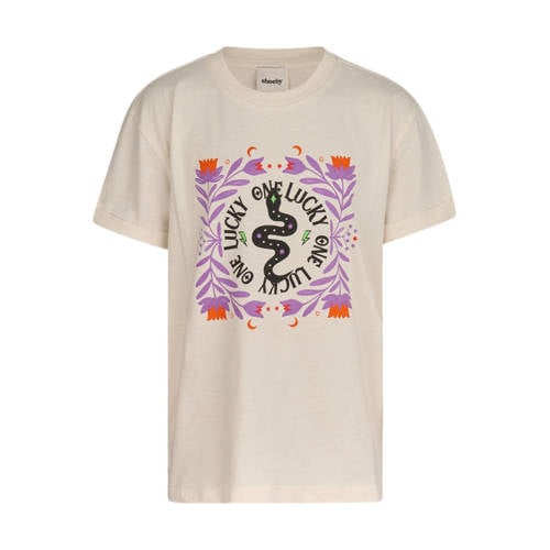 Shoeby T-shirt met printopdruk ecru Meisjes Katoen Ronde hals Printopdruk