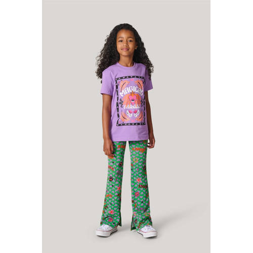 Shoeby T-shirt met printopdruk lila Paars Meisjes Katoen Ronde hals Printopdruk 122 128