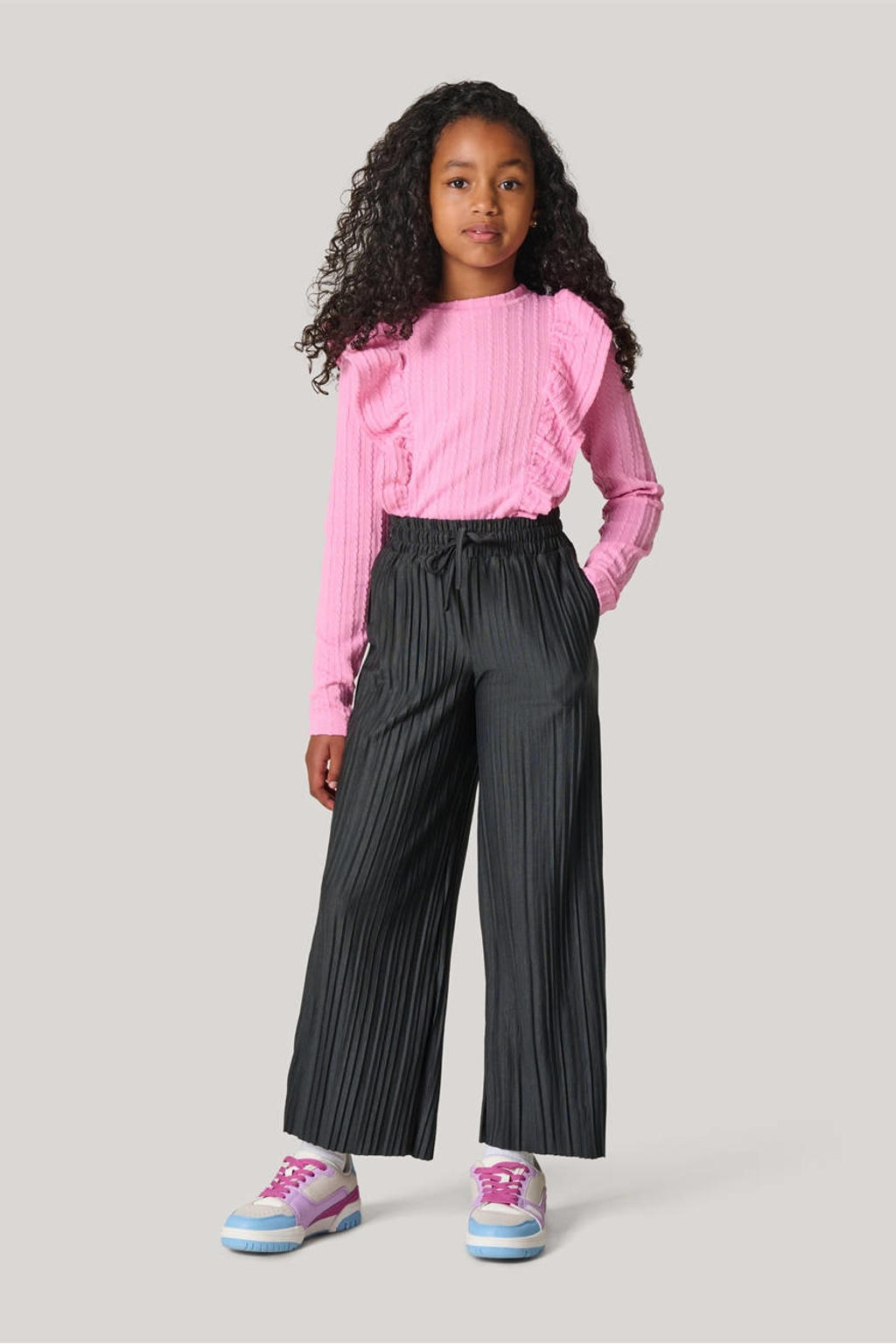 Roze meisjes Shoeby longsleeve van polyester met effen, lange mouwen, ronde hals en textuur