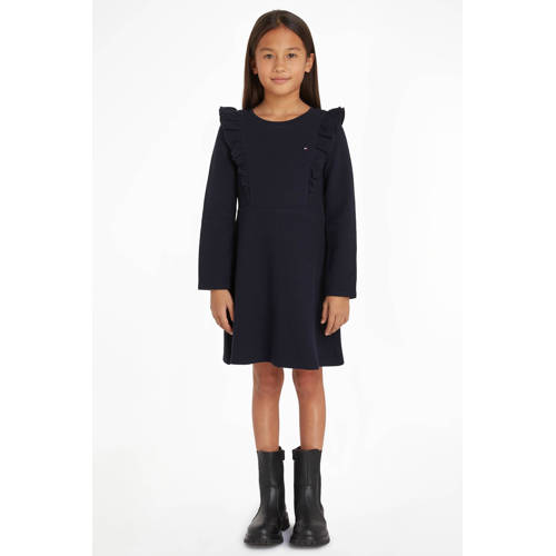 Tommy Hilfiger jurk donkerblauw Meisjes Katoen Ronde hals Effen 152