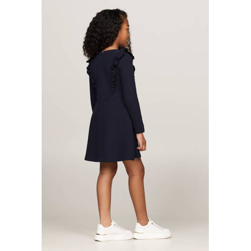 Tommy Hilfiger jurk donkerblauw Meisjes Katoen Ronde hals Effen 152