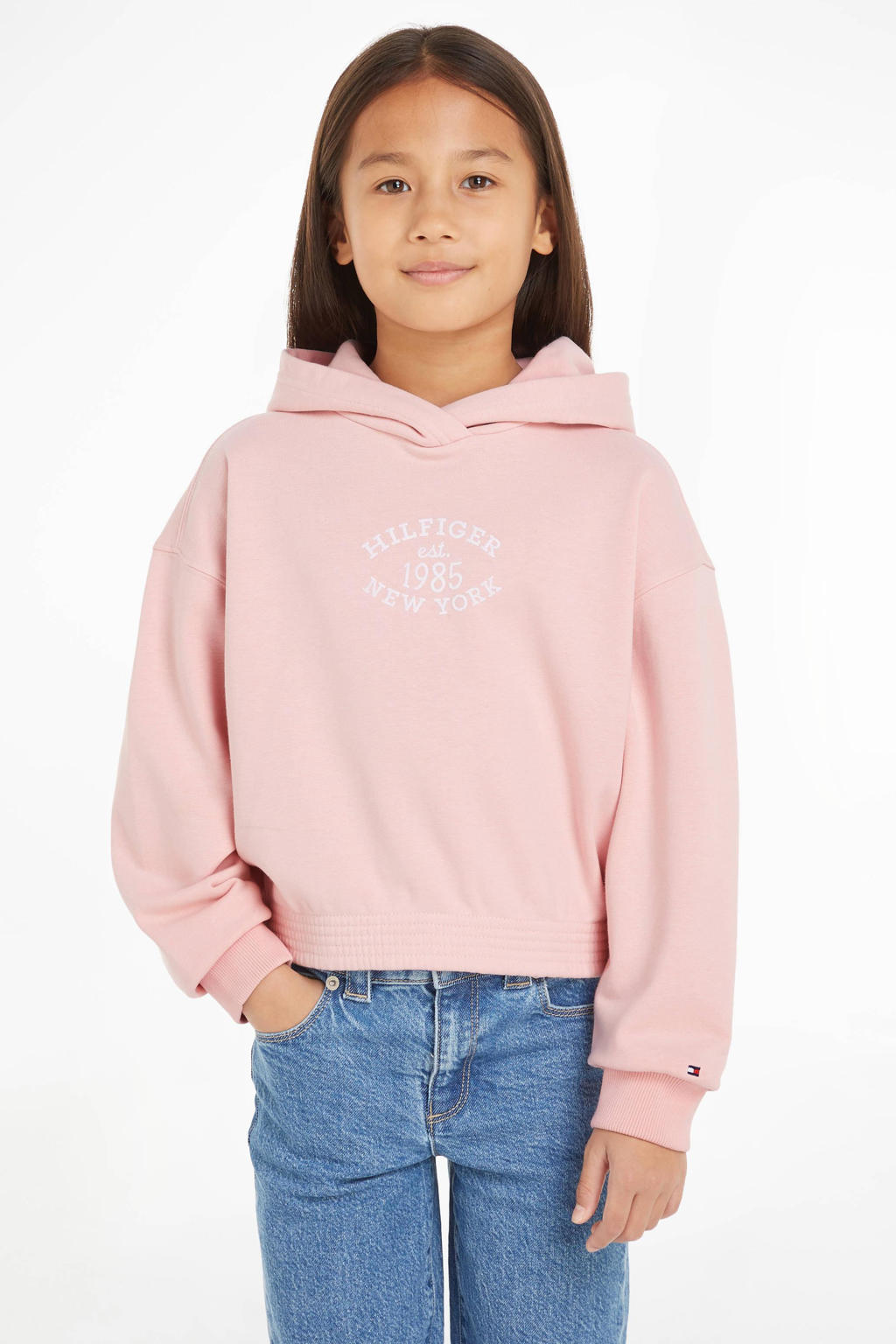 Tommy Hilfiger hoodie met printopdruk lichtroze/wit