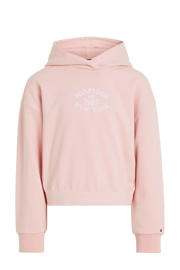thumbnail: Roze, lichtroze en witte meisjes Tommy Hilfiger hoodie van sweat materiaal met printopdruk, lange mouwen en capuchon