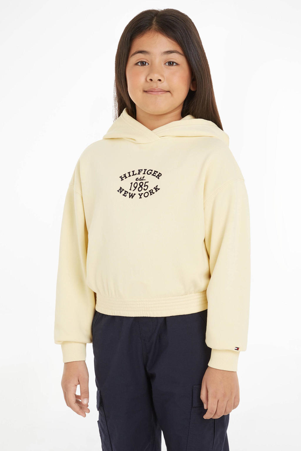 Gele meisjes Tommy Hilfiger hoodie van sweat materiaal met printopdruk, lange mouwen en capuchon