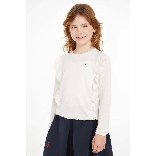 Tommy Hilfiger longsleeve ecru Meisjes Katoen Ronde hals Effen 128