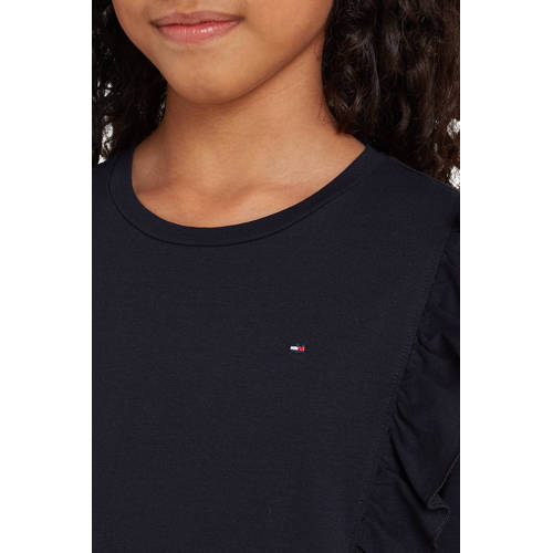 Tommy Hilfiger longsleeve donkerblauw Meisjes Katoen Ronde hals Effen 152