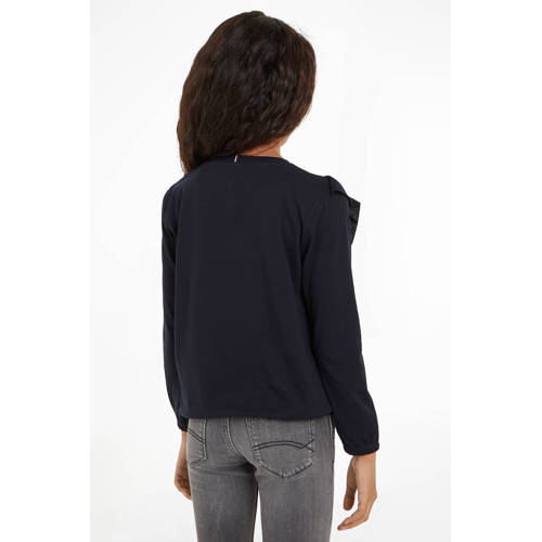 Tommy Hilfiger longsleeve donkerblauw Meisjes Katoen Ronde hals Effen 152