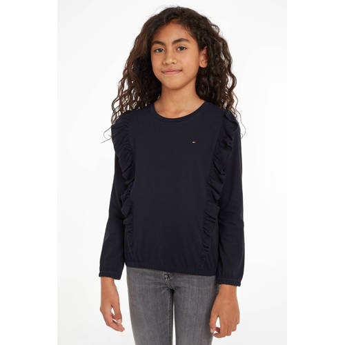 Tommy Hilfiger longsleeve donkerblauw Meisjes Katoen Ronde hals Effen 152