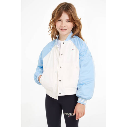 Tommy Hilfiger bomberjack lichtblauw wit Jas Meisjes Polyester Ronde hals 164