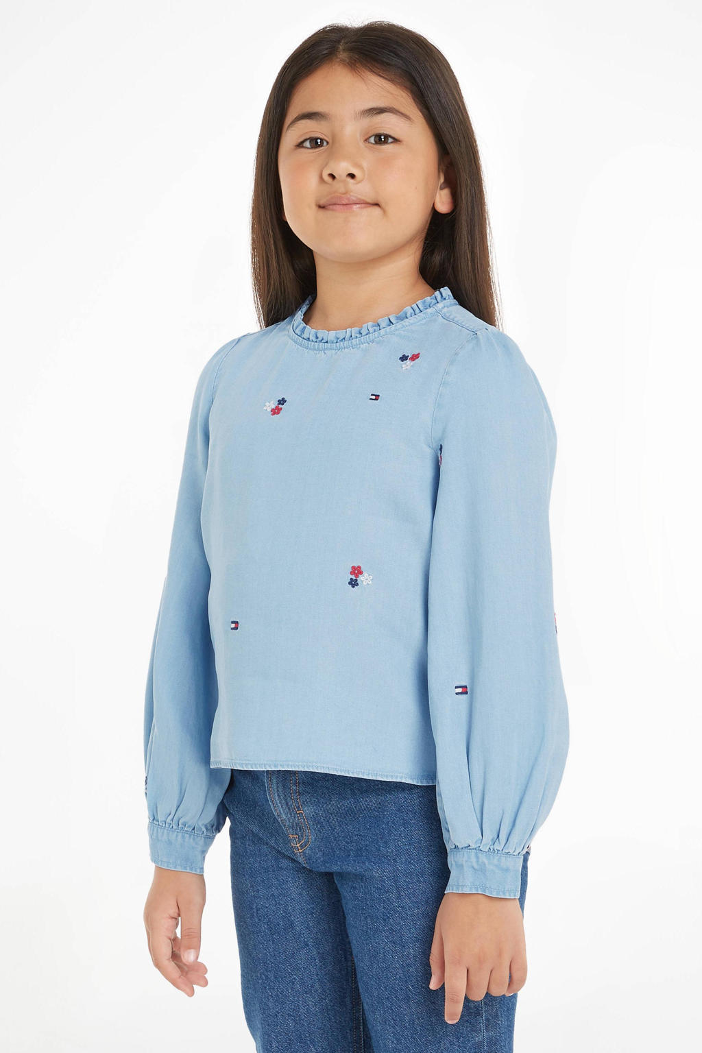 Medium blue denim meisjes Tommy Hilfiger top medium van lyocell met lange mouwen en ronde hals