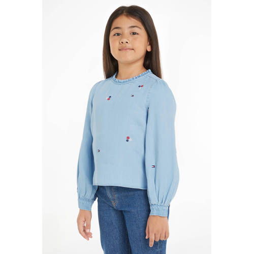 Tommy Hilfiger top met all over print denim medium Blauw Meisjes Lyocell Ronde hals 152