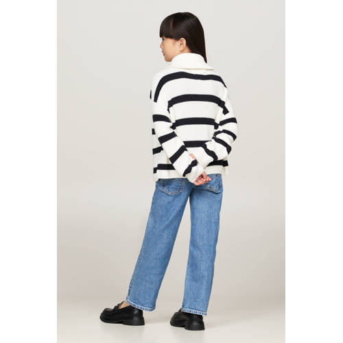 Tommy Hilfiger gestreepte sweater ecru donkerbblauw Meisjes Katoen Opstaande kraag 140