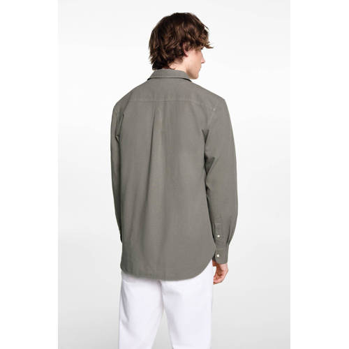 Mango Kids blouse kaki Groen Jongens Katoen Klassieke kraag Effen 164(XS)