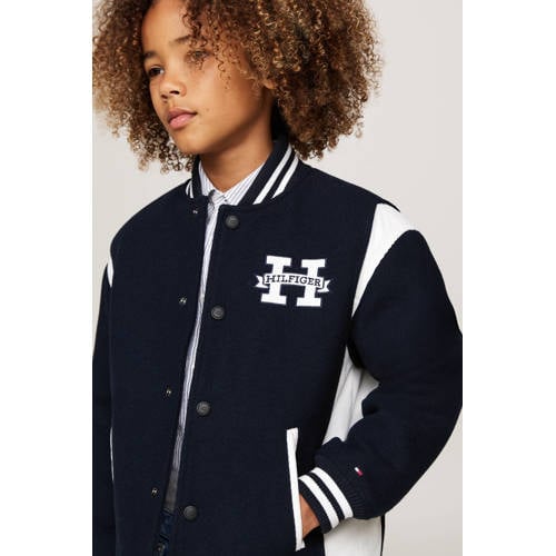 Tommy Hilfiger baseball jacket donkerblauw wit Jas Jongens Polyester Ronde hals 176