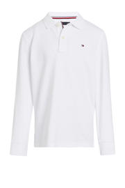 thumbnail: Witte jongens Tommy Hilfiger longsleeve white van katoen met effen, lange mouwen en polo kraag