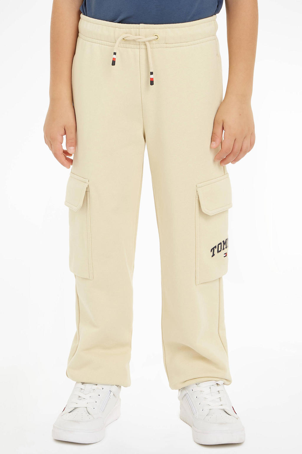 Ecru jongens Tommy Hilfiger joggingbroek van katoen met elastische tailleband met koord en effen