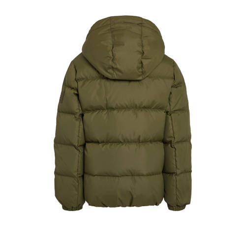 Tommy Hilfiger gewatteerde winterjas ESSENTIAL olijfgroen Jongens Polyester Capuchon 140