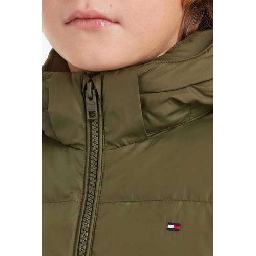 Tommy Hilfiger gewatteerde winterjas ESSENTIAL olijfgroen Jongens Polyester Capuchon 140