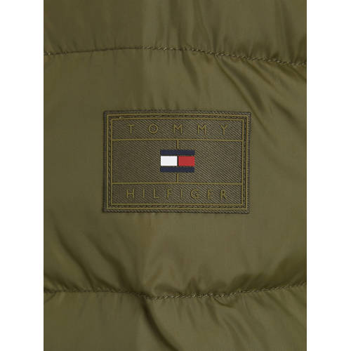 Tommy Hilfiger gewatteerde winterjas ESSENTIAL olijfgroen Jongens Polyester Capuchon 140