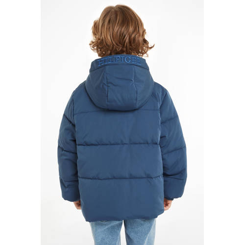 Tommy Hilfiger gewatteerde winterjas blauw Jongens Polyester Capuchon Effen 116